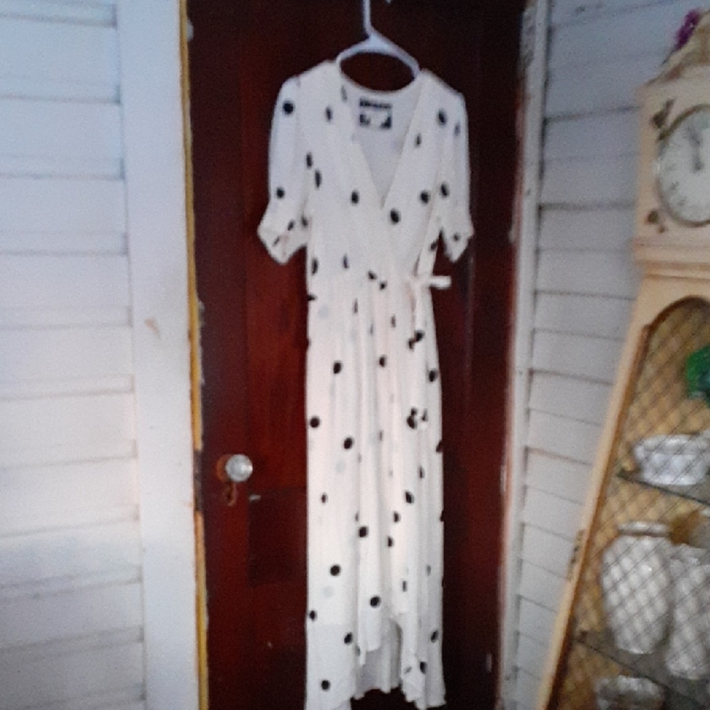 Maeve White High-Low Polka Dot Wrap Dress
